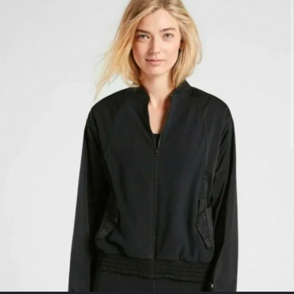 Athleta Zion Women's Black Microfleece Bomber Jacket